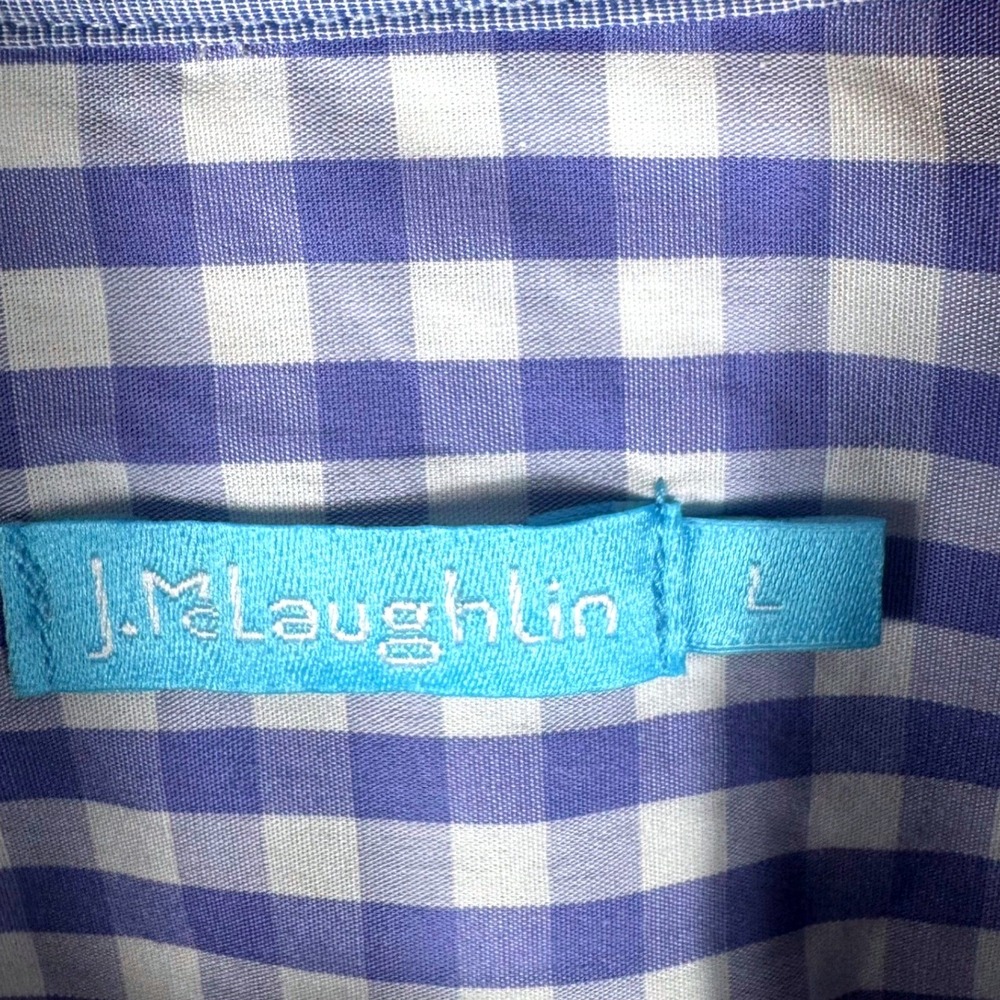 J.McLaughlin Shirt Mens L Blue White Gingham Cotton Button Down - Picture 5 of 8